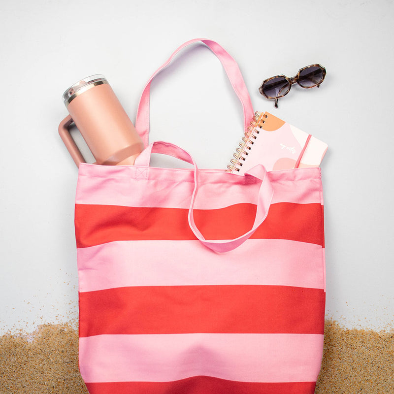 10x katoenen strandtas Pink Stripes