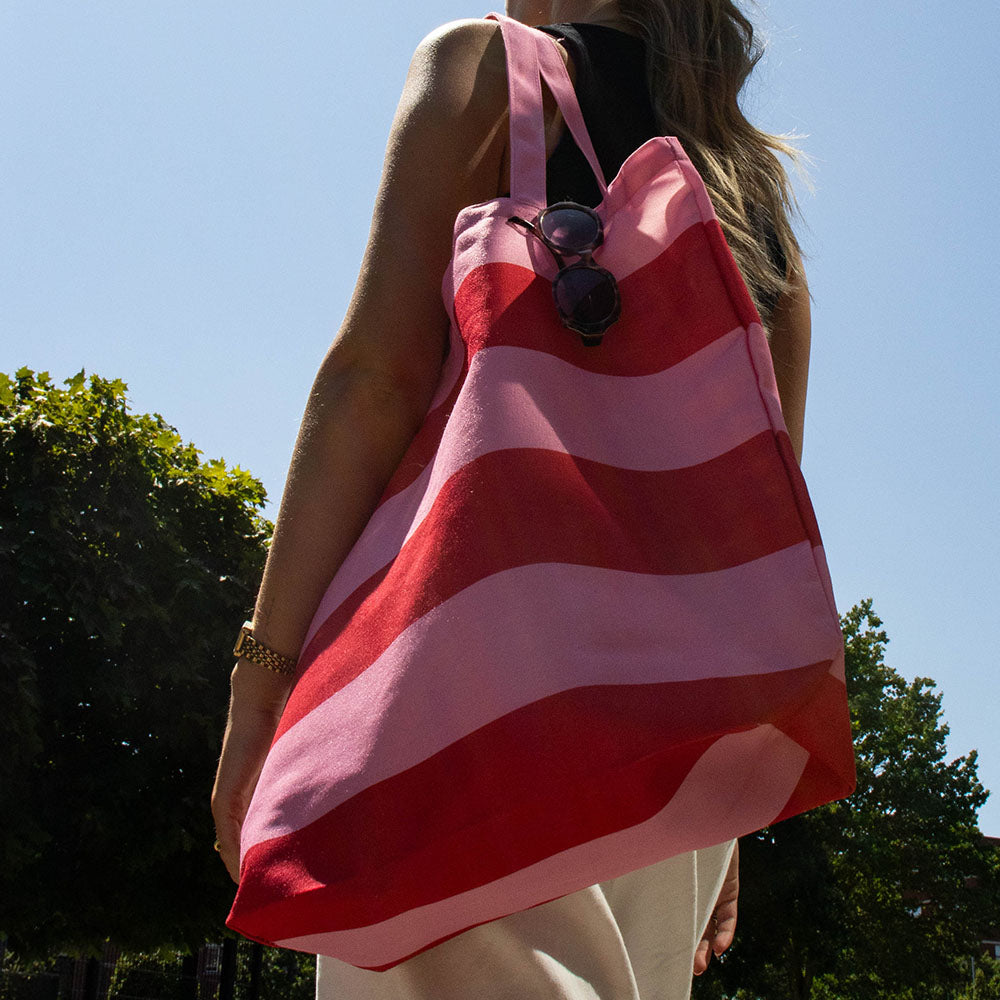 10x katoenen strandtas Pink Stripes