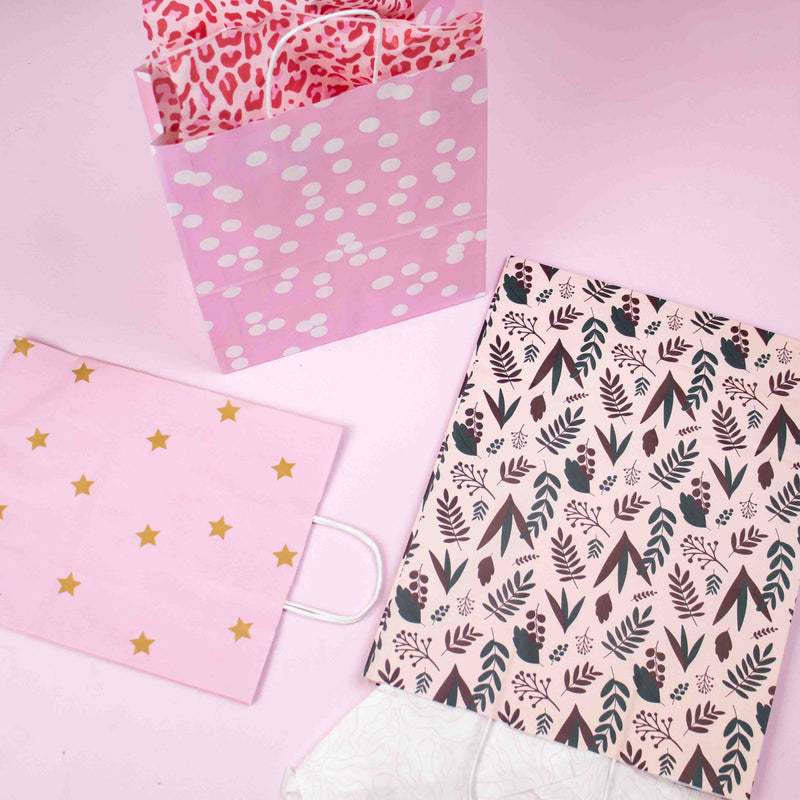 50x papieren tasjes Botanic Pink A5